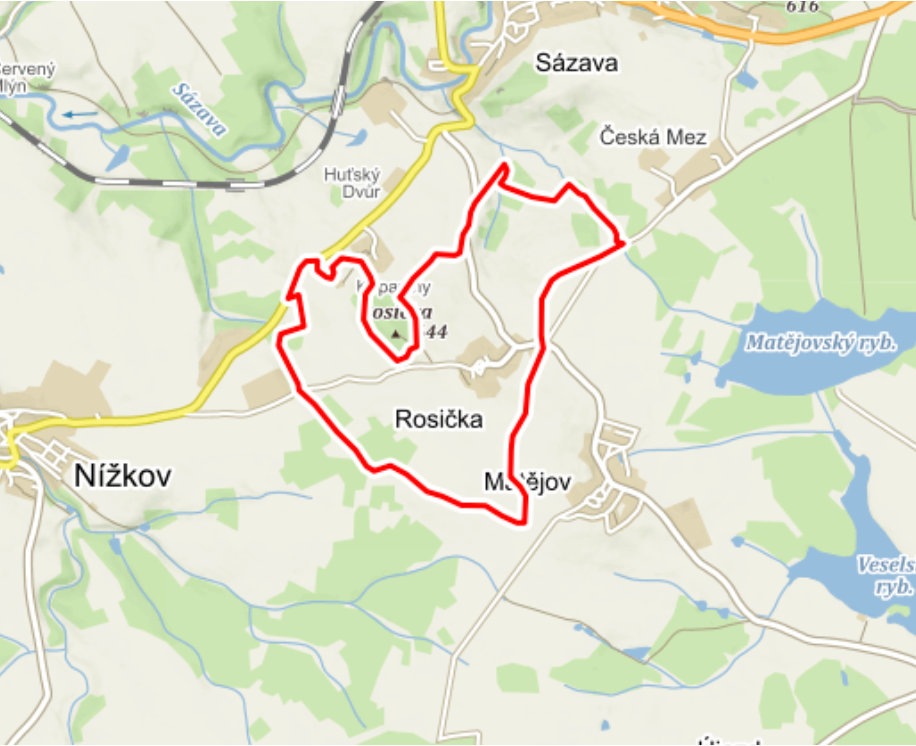 Mapa obce Rosička (zdroj mapy.cz)